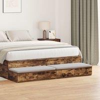 Berkfield Home Bedside Tables Smoked Oak Solid Oak wood 140 x 36.5 x 16.5 cm in Brown