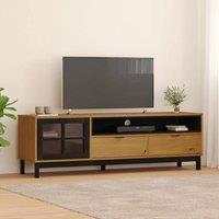 Berkfield Home TV Cabinet with Glass Door FLAM 158x40x50 cm Solid Wood Pine in Brown | Size: 158 x 40 x 50 cm