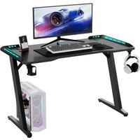 KEEPREAPER Stylish Computer Gaming Desk With LED Lights & Cup Holder in Black