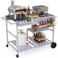 Costway Pizza Oven Cart w/Topping Station &Spice Containers Mobile Grill Table in Black