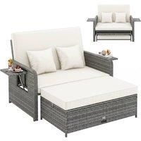Costway PE Wicker Daybed w/4-Level Backrest 2PCS Patio Rattan Furniture Set