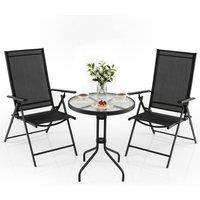 Costway 3PCS Patio Bistro Set Outdoor Folding Porch Chairs w/Coffee Table in Black