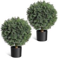 VOGREX 2pcs 17 Artificial Cedar Topiary Ball Trees UV Resistant Fake in Green