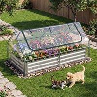 NESTLUNE 174 x 84 x 30 cm Planter Box with Mini Greenhouse in Silver | Size: 1.25kg