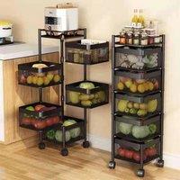 EONLION Black 6 Tier Kitchen Rotating Storage Trolley | Size: 100 cm