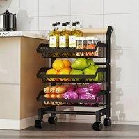 EONLION 3 Tier Fruit Trolley Basket Rack in Black | Size: 100 cm