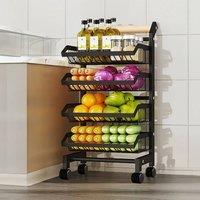 EONLION 4 Tier Fruit Trolley Basket Rack in Black | Size: 100 cm