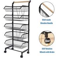 EONLION 5 Tier Fruit Trolley Basket Rack in Black | Size: 100 cm