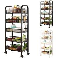 VOGREX Small Rolling Cart, 5-Tier Utility Cart On Wheels for Narrow in Black