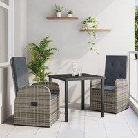 Berkfield Home 3 Piece Garden Dining Set with Cushions - Grey Poly Rattan