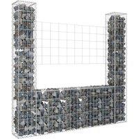Berkfield Home U-shape Gabion Basket with 2 Posts Iron 140x20x150 cm in Silver | Size: 140 x 20 x 150 cm