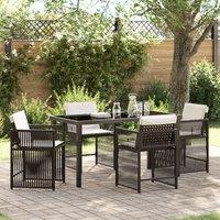 Berkfield Home 5 Piece Garden Dining Set with Cushions Brown Poly Rattan