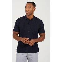 Brave Soul Men's Revere Collar Knitted Polo Shirt in Navy | Size: Large