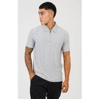 Brave Soul Men's Cotton Polo Top with Quarter Zip in Light Grey | Size: 2XL