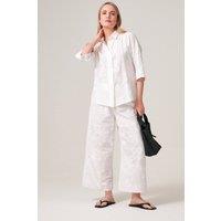 Klass. Women's Embroidered Cotton Wide Leg Cropped Trousers in White | Size: 20