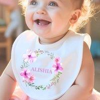Aye Do Gifts Women's Personalised Pink Flower Wreath Baby Outfit - Bib in White