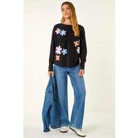 Roman Women's Floral Embroidery Knit Jumper in Black