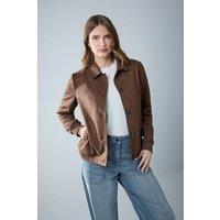M&Co Women's Button Up Faux Suede Jacket in Chocolate | Size: 14