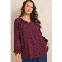 Evans Women's Floral Embroidered Blouse in Burgundy | Size: 22-24