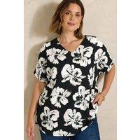 Evans Women's Floral V-Neck Top in Black | Size: 22-24