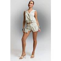 EGO Women's Cargo Sleeveless Hooded Vest in Beige | Size: 10