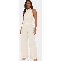 EGO Women's Wide Leg Low Rise Trousers in Ecru | Size: 6