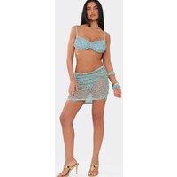 EGO Women's Sequin Crochet Mini Skirt in Duck Egg Blue | Size: 6