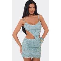 EGO Women's Strappy Cut Out Mini Dress in Duck Egg Blue | Size: 6