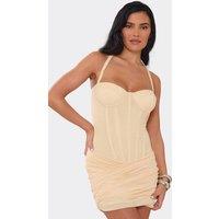 EGO Women's Strappy Ruched Mini Dress in Ecru | Size: 12