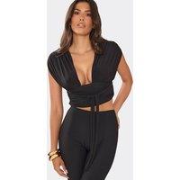 EGO Women's Sleeveless Plunging Neckline Tie Top in Black | Size: 8