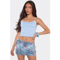 EGO Women's Sequin Mid Rise Mini Skirt in Baby Blue | Size: 6