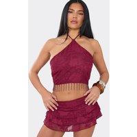 EGO Women's Sleeveless Halter Neck Top in Dark Red | Size: 6