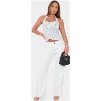 EGO Women's Sleeveless Halter Neck Frill Trim Polka Dot Corset Top in White | Size: Small