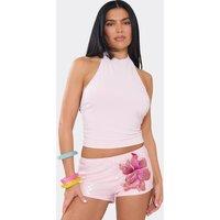 EGO Women's Sequin Floral Low Rise Shorts in Light Pink | Size: 8