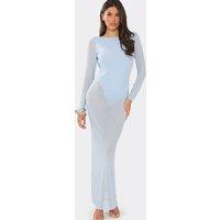 EGO Women's Long Sleeve Mesh Maxi Dress in Baby Blue | Size: 6