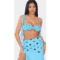 EGO Women's Strappy Sweetheart Neckline Twist Front Polka Dot Bralet in Light Blue | Size: 8