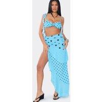 EGO Women's Frill Trim Polka Dot Maxi Skirt in Light Blue | Size: 10