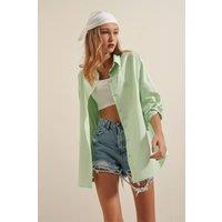 Big Dart Women's Oversized Long-Sleeve Poplin Shirt in Mint | Size: XL