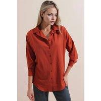 Big Dart Women's Oversized Patterned Poplin Shirt With Button Closure in Terracotta | Size: Small