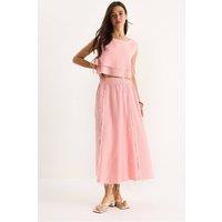 Bianco Lucci Women's Textured Blouse & Skirt Muslin Fabric Two-Piece Set in Light Pink | Size: Large
