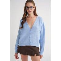 MixRay Women's Textured V-Neck Button Cardigan in Baby Blue