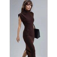 Busem Women's Padded Slit Detailed Midi Dress in Dark Brown | Size: Medium