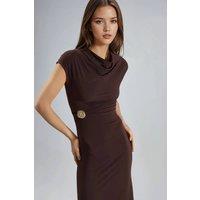 Busem Women's Midi Dress with Stone Accessory in Dark Brown | Size: Large