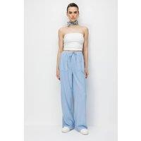 MixRay Women's High Waist Wide Leg Palazzo Pants with Drawstring Waist in Baby Blue | Size: Large