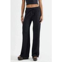 Busem Women's Textured Wide Leg Trousers with Drawstring Waist in Black | Size: Large