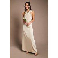 Coast Women's Twisted Halterneck Satin Maxi Bridesmaid Dress in Champagne | Size: 16