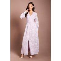 Coast Women's Blouson Sleeve V Neck Sequin Floral Mesh Midaxi Dress in Lilac | Size: 10
