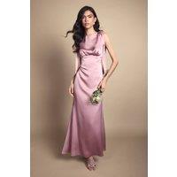 Coast Women's Honoured Sleeveless High Neck Tie Shoulder Satin Maxi Bridesmaid Dress in Antique Rose | Size: 14