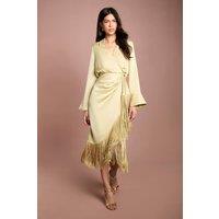 Coast Women's Fringe Satin Shirt Dress in Olive | Size: 8