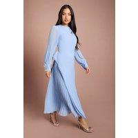 Coast Women's Petite Long Sleeve Pleated Crepe Midaxi Dress in Light Blue | Size: 6